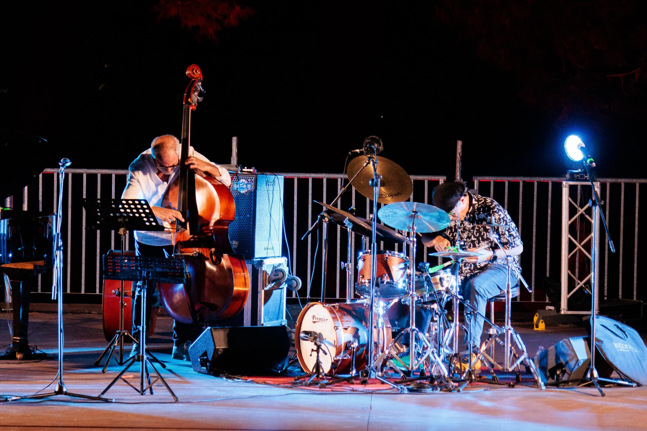 Alberto Amato al contrabbasso, dettaglio di una fotografia in concerto